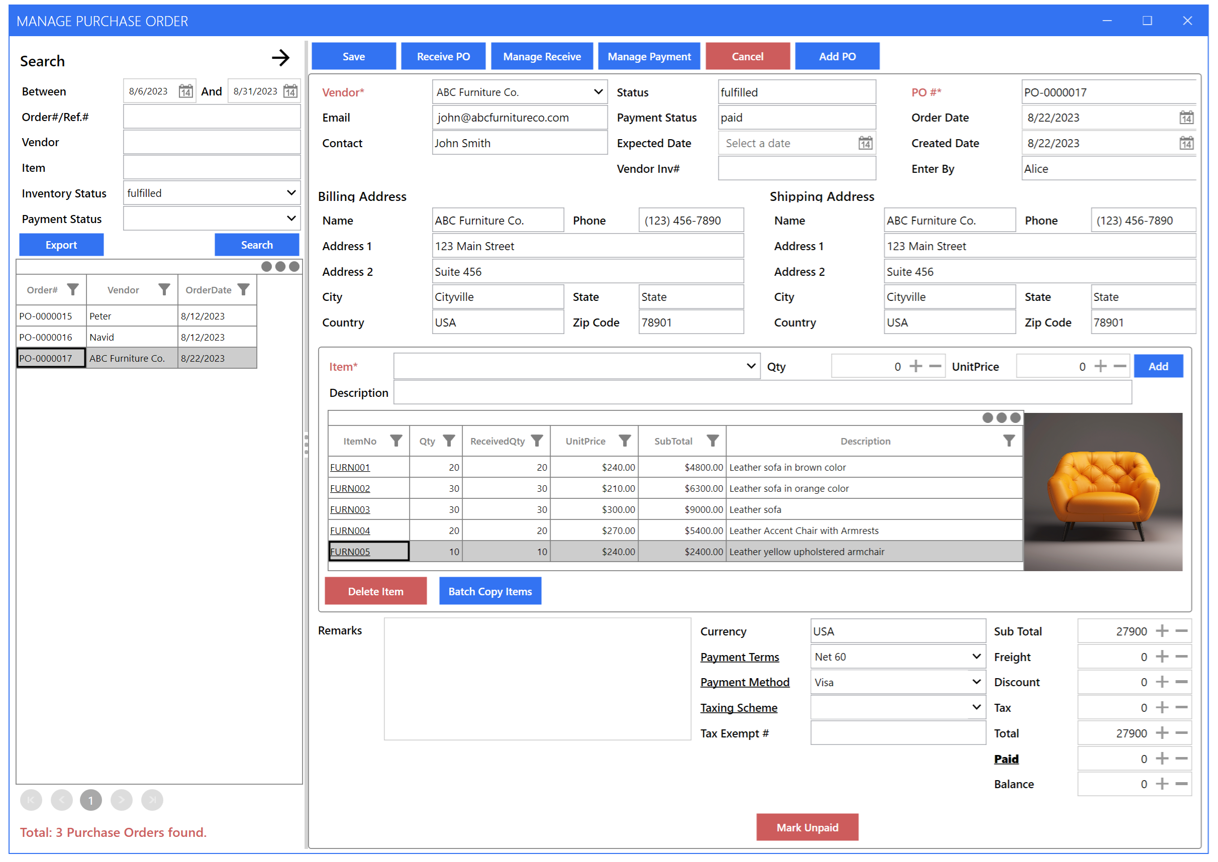 screenshot of C2W Inventory Management System